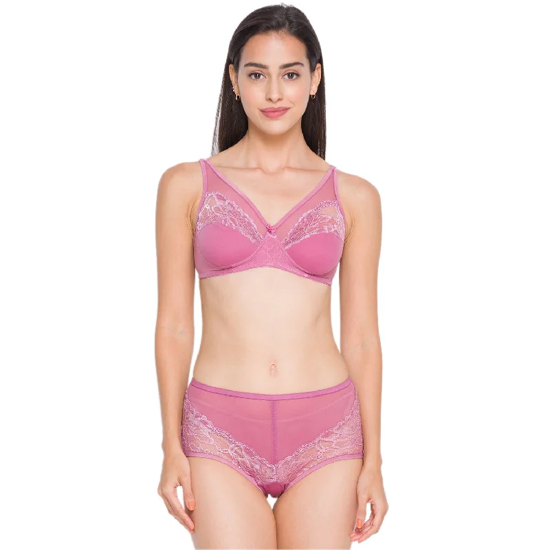 Candyskin Women Pink Lace Lingerie Set CSINSET02