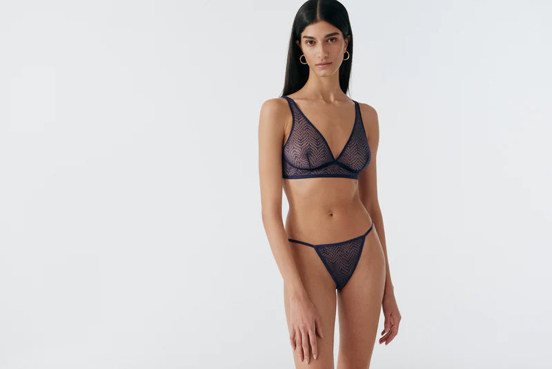 Else Lingerie Pampas Soft Triangle Sheer Mesh Bralette and Brief Set | Parliament Blue