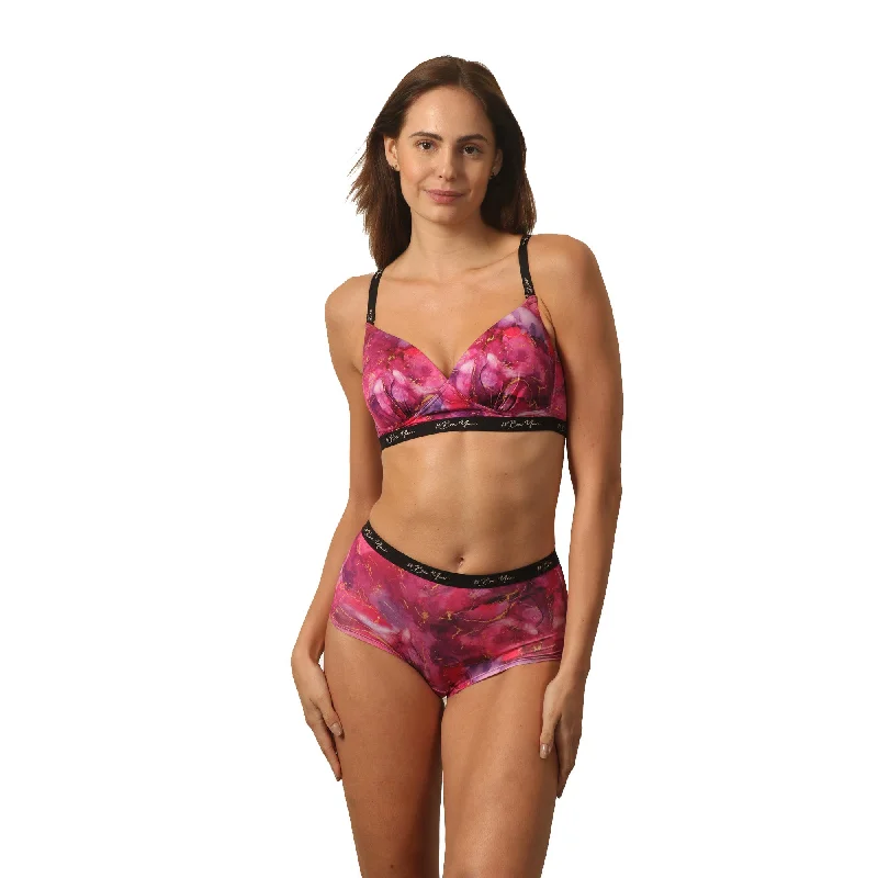 Padded Non Wired Full Coverage Printed Bra with High Rise Full Coverage Printed Boyshorts SET FB-559/ FP-1559