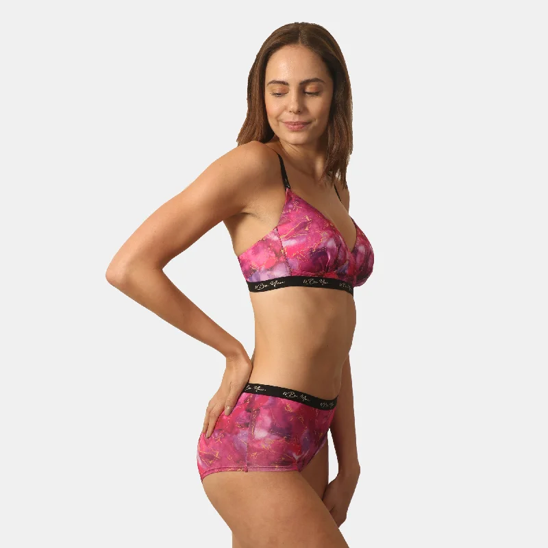 Padded Non Wired Full Coverage Printed Bra with High Rise Full Coverage Printed Boyshorts SET FB-559/ FP-1559