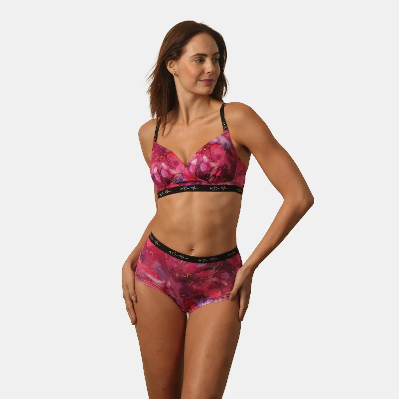 Padded Non Wired Full Coverage Printed Bra with High Rise Full Coverage Printed Boyshorts SET FB-559/ FP-1559