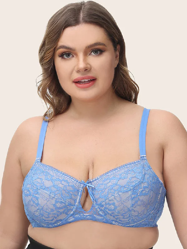 Jacquard Floral Lace Thin Full Coverage Push Up Bra