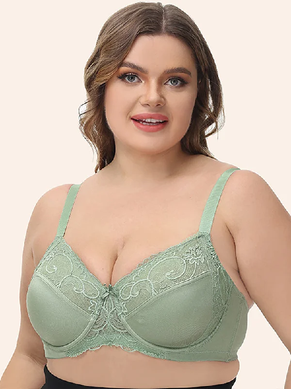 Women's Ultra-thin Green Lace Full Cup Support Bra