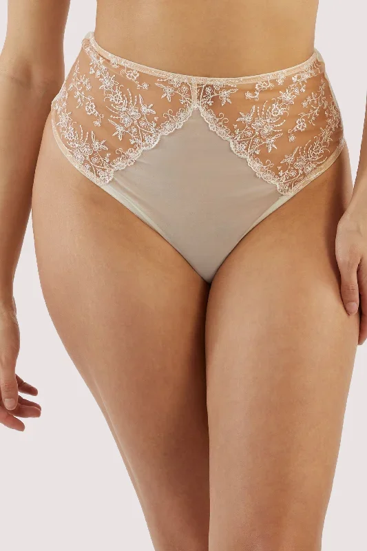 Cassia Ivory Floral Embroidery High Waisted Thong