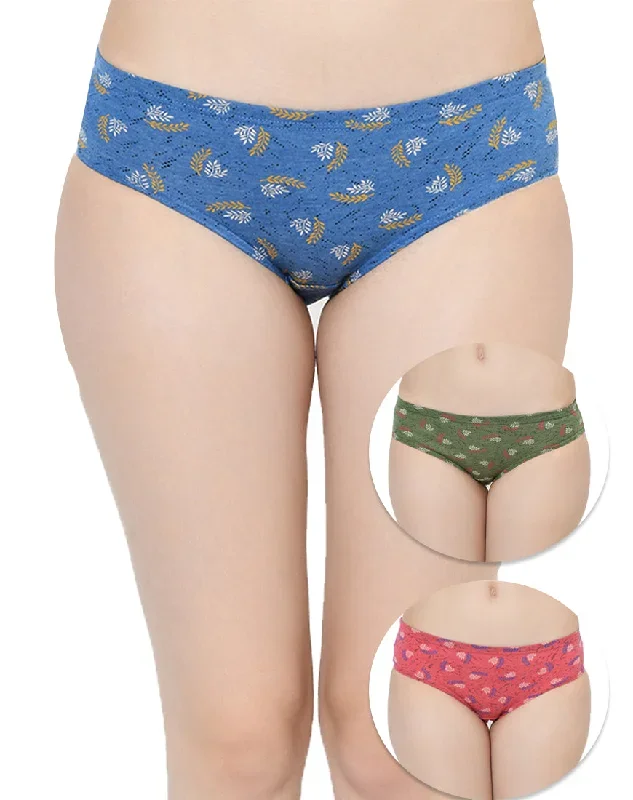 Assorted Cotton Rich Printed Regular Mid Waist Panties - Set of 3