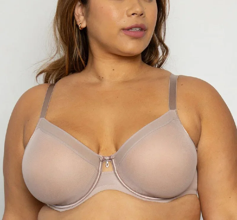 Curvy Couture Sheer Mesh Bark Natural Sheer Unlined Bra 1311