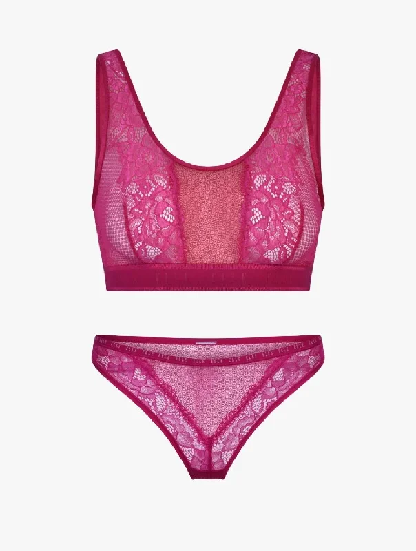 ELLE 24/7 Lace Crop Bralette & Thong Set - Pink