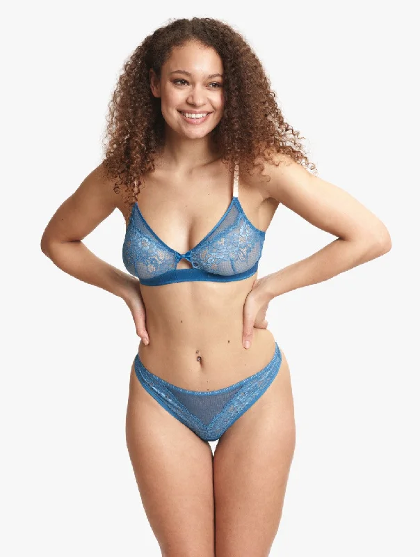 ELLE 24/7 Lace Triangle Bralette & Thong Set - Blue