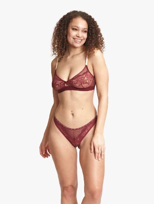 ELLE 24/7 Lace Triangle Bralette & Thong Set - Chocolate Truffle