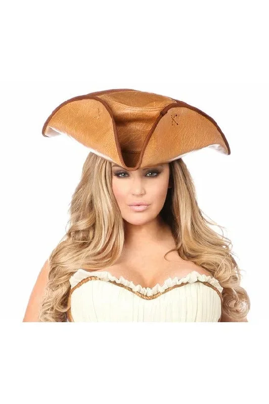 Faux Leather Pirate Hat in Camel