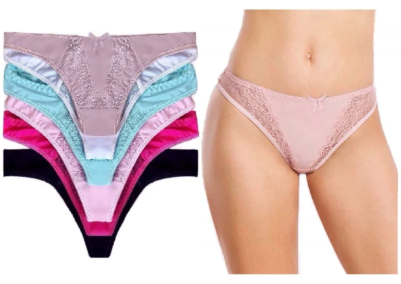 Feminine Stretchy Thongs with Sheer Lace Sides