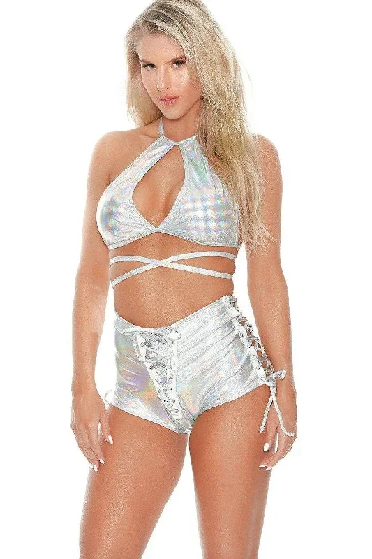 Metallic Halter Top and Booty Short Set