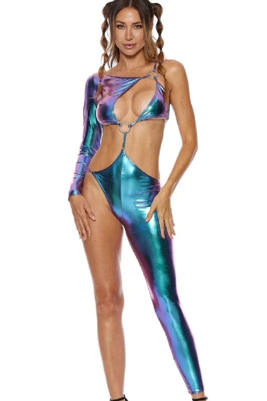 Asymmetrical Bodysuit Liquify Hologram