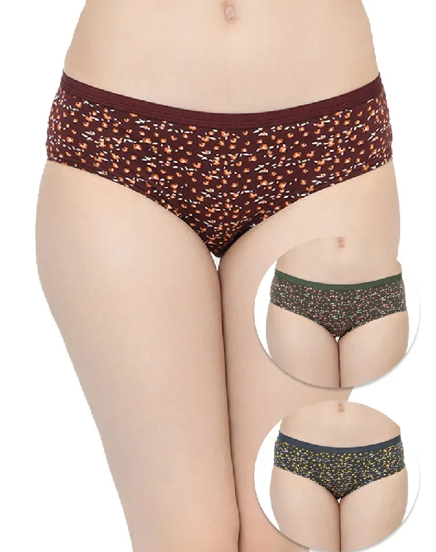 Mid Waist Cotton Rich Printed Panties with Outer elastic  - Set Of 3