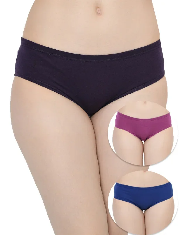 Regular Fit Plain Solid Colors Mid Waist Panties - Set of 3(Assorted Panties)