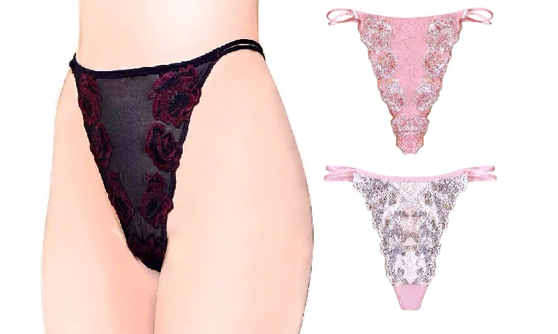 Sheer Lace & Floral Roses String Thongs