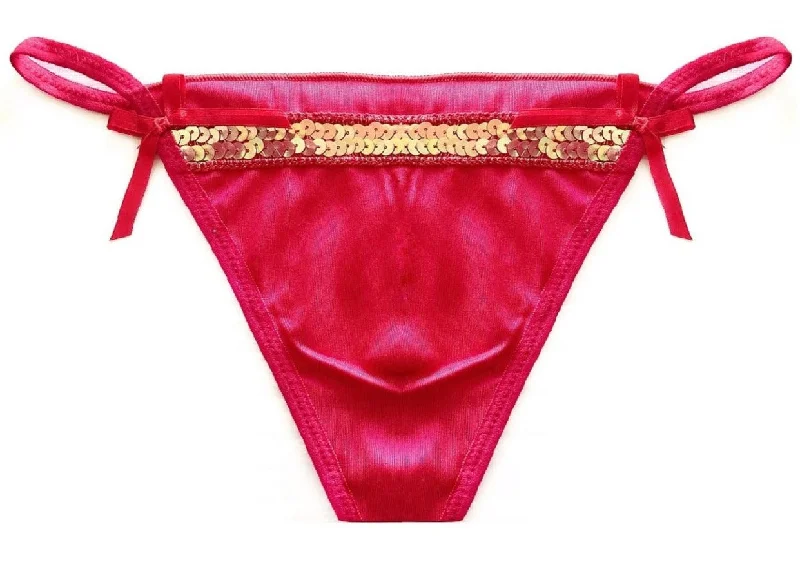 Strappy Red Silk Thongs with Gold Sequin